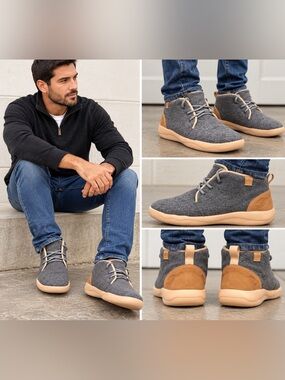 UIN Men's Wool Chukka Ankle Boots Gray Tan Comfort Walking Shoes Size 9